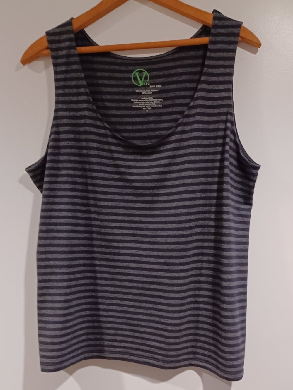 Joan Vass Gray Black Stripe Scoop Neck Tank Size XL / 1X (Joan Vass Sizing 3)